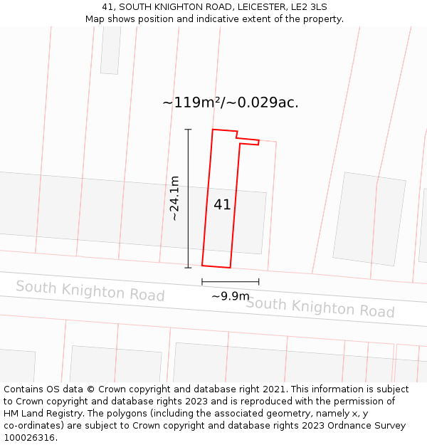 41, SOUTH KNIGHTON ROAD, LEICESTER, LE2 3LS: Plot and title map