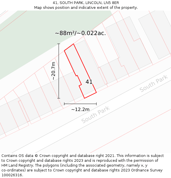 41, SOUTH PARK, LINCOLN, LN5 8ER: Plot and title map