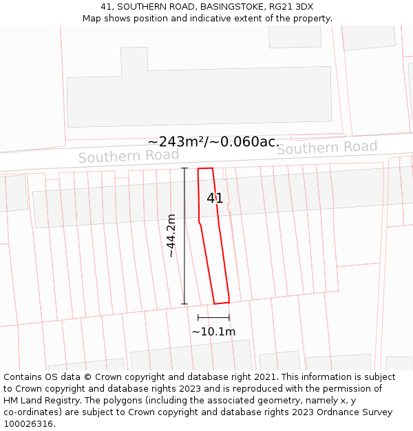 41, SOUTHERN ROAD, BASINGSTOKE, RG21 3DX: Plot and title map