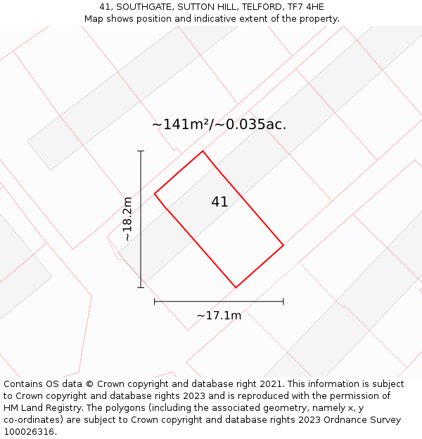 41, SOUTHGATE, SUTTON HILL, TELFORD, TF7 4HE: Plot and title map