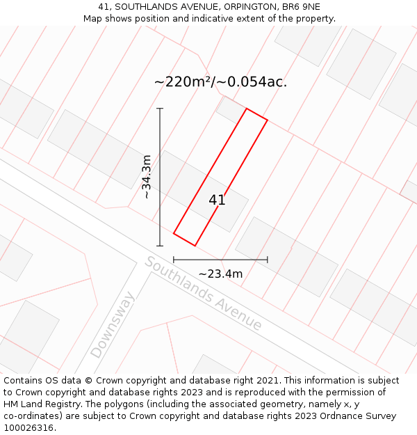 41, SOUTHLANDS AVENUE, ORPINGTON, BR6 9NE: Plot and title map