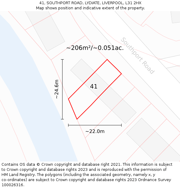 41, SOUTHPORT ROAD, LYDIATE, LIVERPOOL, L31 2HX: Plot and title map