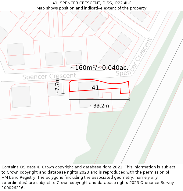41, SPENCER CRESCENT, DISS, IP22 4UF: Plot and title map