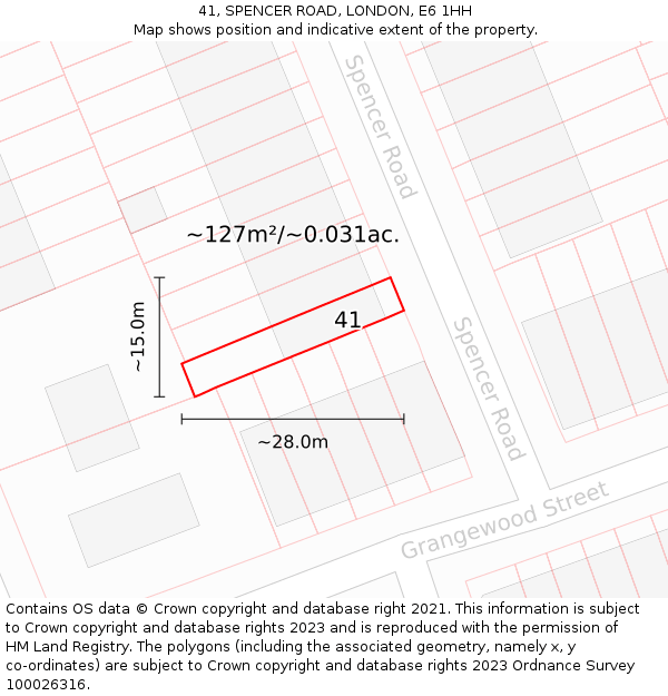 41, SPENCER ROAD, LONDON, E6 1HH: Plot and title map