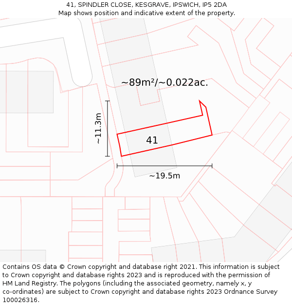 41, SPINDLER CLOSE, KESGRAVE, IPSWICH, IP5 2DA: Plot and title map