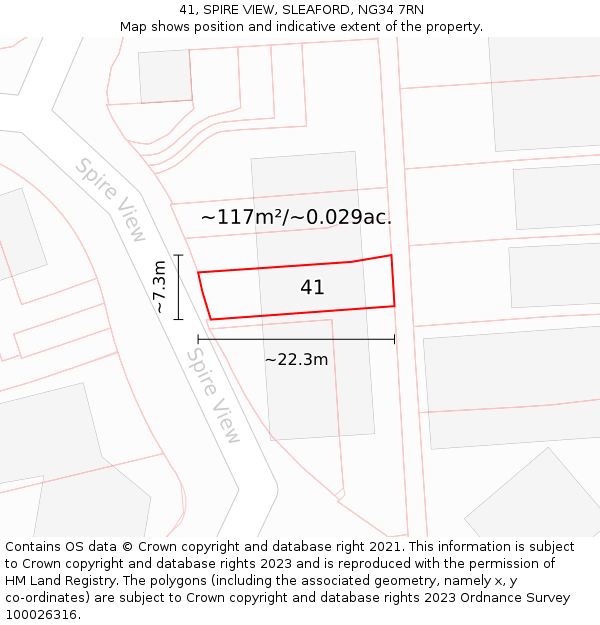 41, SPIRE VIEW, SLEAFORD, NG34 7RN: Plot and title map