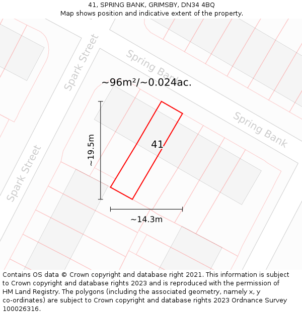 41, SPRING BANK, GRIMSBY, DN34 4BQ: Plot and title map