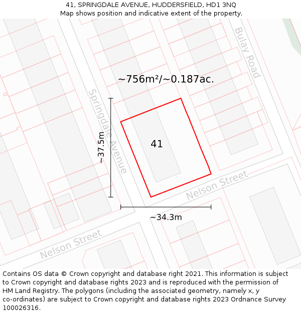 41, SPRINGDALE AVENUE, HUDDERSFIELD, HD1 3NQ: Plot and title map