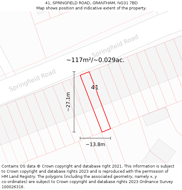 41, SPRINGFIELD ROAD, GRANTHAM, NG31 7BD: Plot and title map