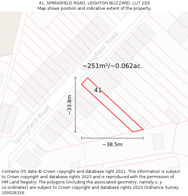 41, SPRINGFIELD ROAD, LEIGHTON BUZZARD, LU7 2QS: Plot and title map