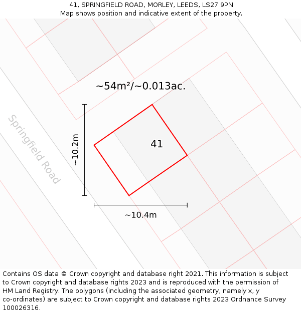 41, SPRINGFIELD ROAD, MORLEY, LEEDS, LS27 9PN: Plot and title map