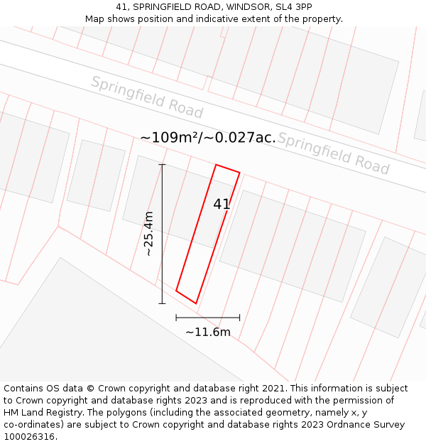 41, SPRINGFIELD ROAD, WINDSOR, SL4 3PP: Plot and title map