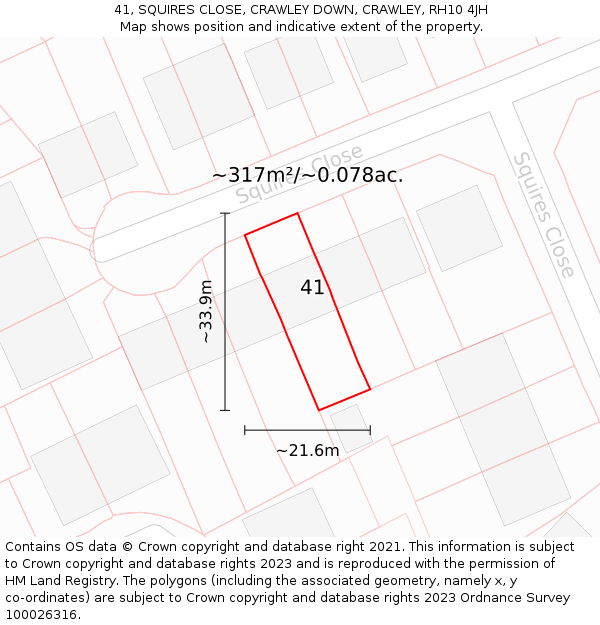 41, SQUIRES CLOSE, CRAWLEY DOWN, CRAWLEY, RH10 4JH: Plot and title map