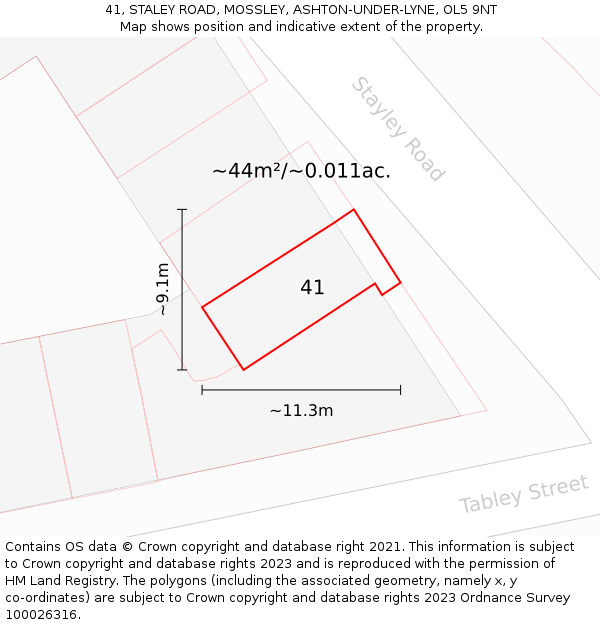 41, STALEY ROAD, MOSSLEY, ASHTON-UNDER-LYNE, OL5 9NT: Plot and title map