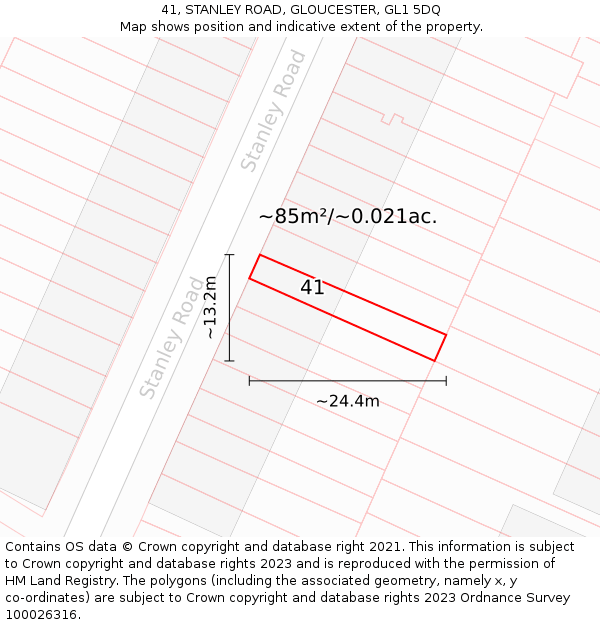 41, STANLEY ROAD, GLOUCESTER, GL1 5DQ: Plot and title map