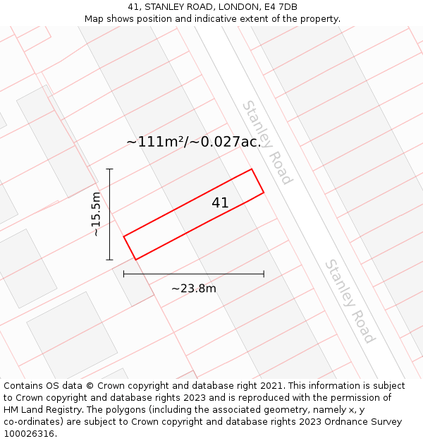 41, STANLEY ROAD, LONDON, E4 7DB: Plot and title map