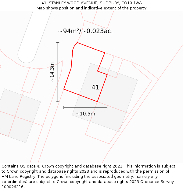 41, STANLEY WOOD AVENUE, SUDBURY, CO10 1WA: Plot and title map