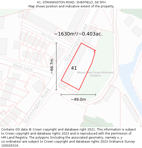 41, STANNINGTON ROAD, SHEFFIELD, S6 5FH: Plot and title map