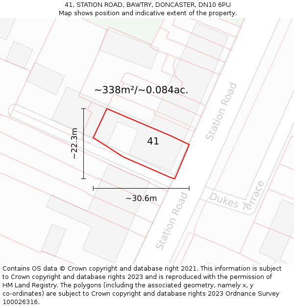 41, STATION ROAD, BAWTRY, DONCASTER, DN10 6PU: Plot and title map