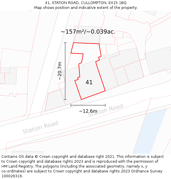 41, STATION ROAD, CULLOMPTON, EX15 1BQ: Plot and title map