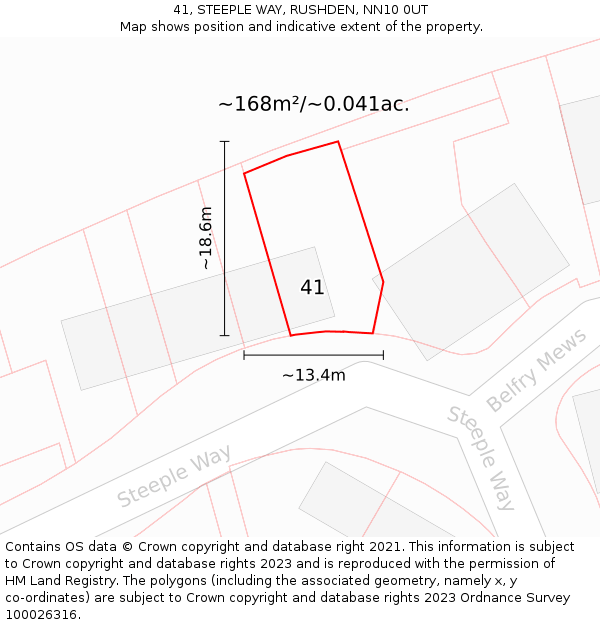 41, STEEPLE WAY, RUSHDEN, NN10 0UT: Plot and title map