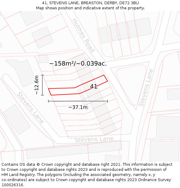 41, STEVENS LANE, BREASTON, DERBY, DE72 3BU: Plot and title map