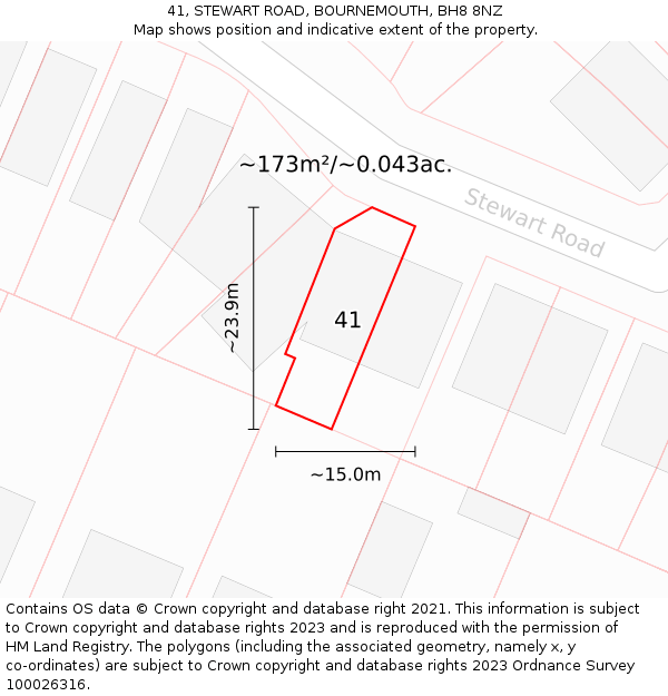 41, STEWART ROAD, BOURNEMOUTH, BH8 8NZ: Plot and title map