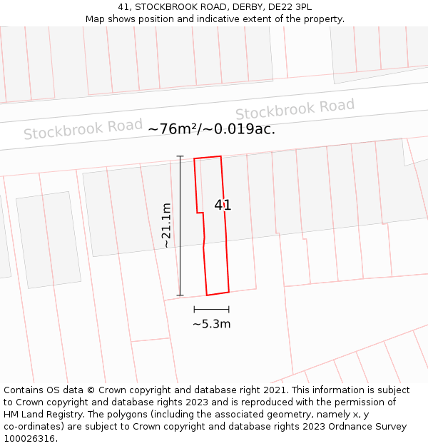 41, STOCKBROOK ROAD, DERBY, DE22 3PL: Plot and title map