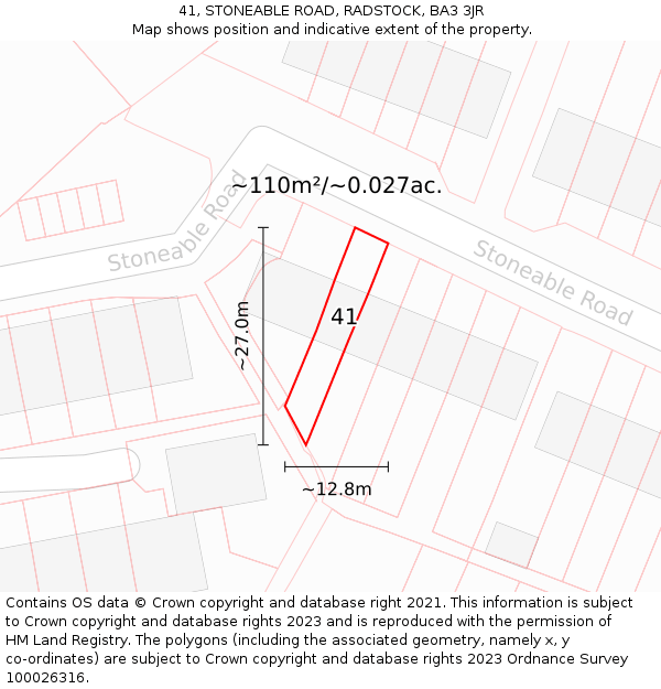 41, STONEABLE ROAD, RADSTOCK, BA3 3JR: Plot and title map