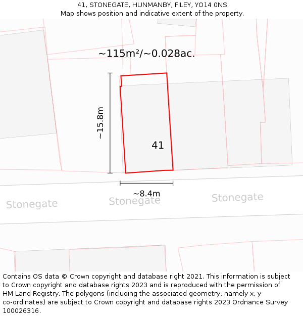 41, STONEGATE, HUNMANBY, FILEY, YO14 0NS: Plot and title map