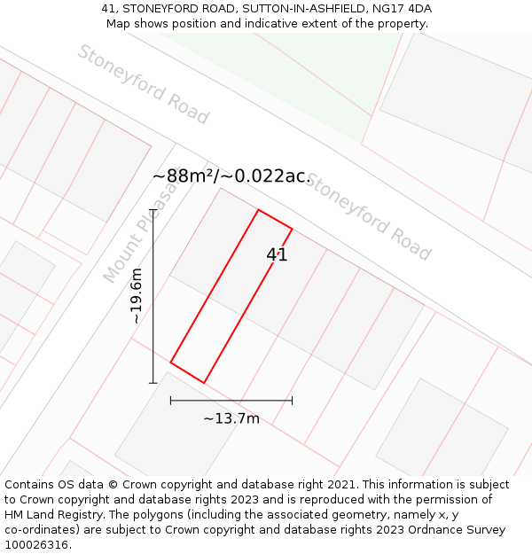 41, STONEYFORD ROAD, SUTTON-IN-ASHFIELD, NG17 4DA: Plot and title map