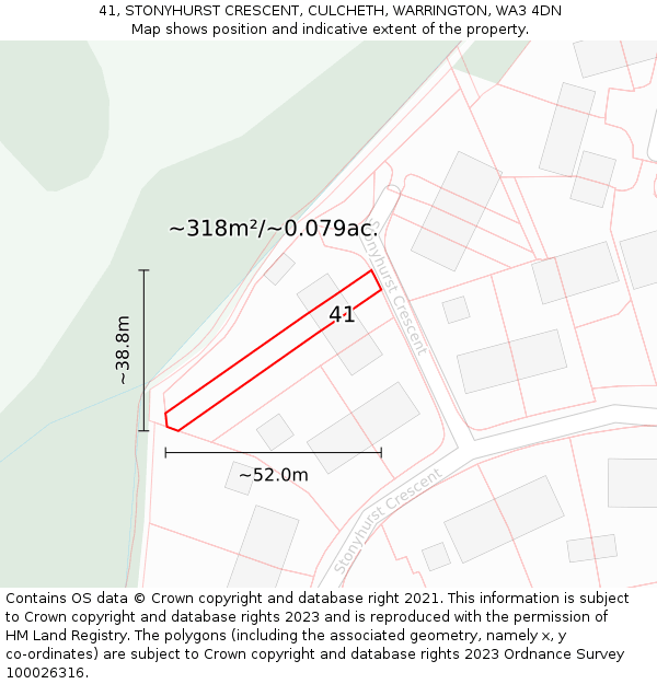 41, STONYHURST CRESCENT, CULCHETH, WARRINGTON, WA3 4DN: Plot and title map
