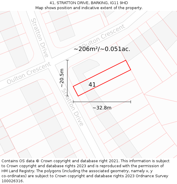 41, STRATTON DRIVE, BARKING, IG11 9HD: Plot and title map