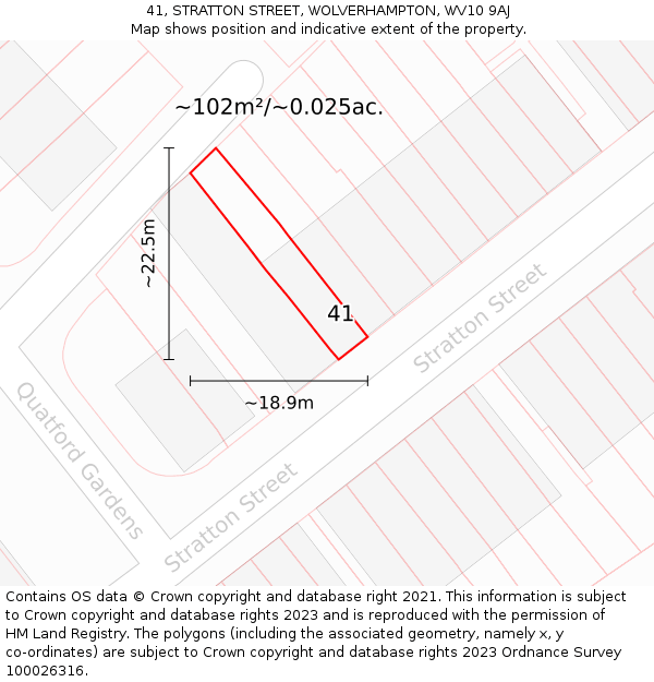 41, STRATTON STREET, WOLVERHAMPTON, WV10 9AJ: Plot and title map