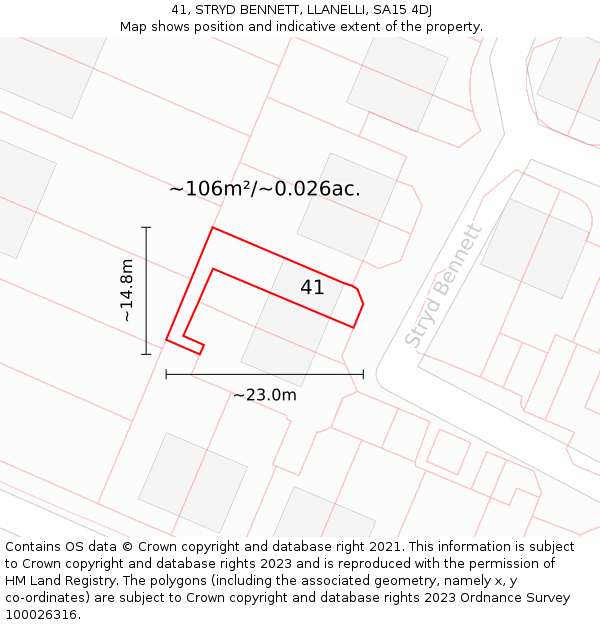 41, STRYD BENNETT, LLANELLI, SA15 4DJ: Plot and title map