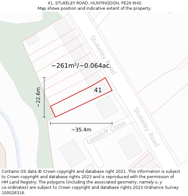 41, STUKELEY ROAD, HUNTINGDON, PE29 6HG: Plot and title map
