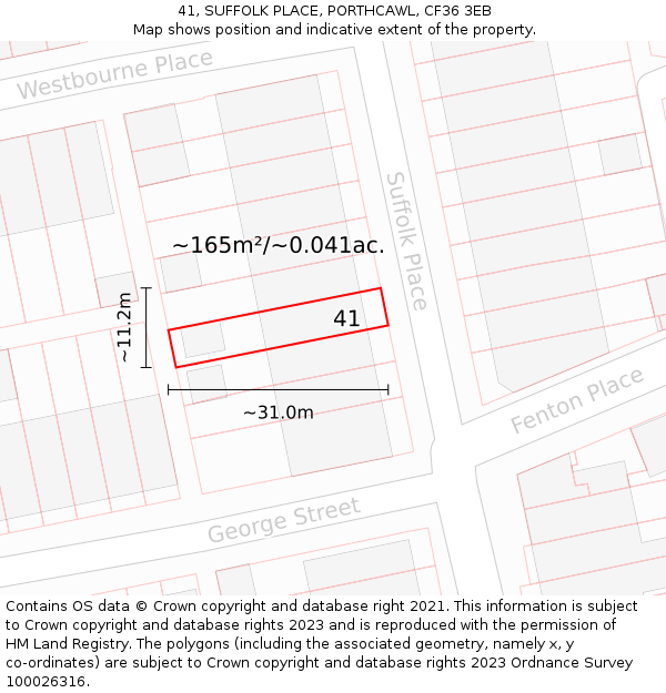 41, SUFFOLK PLACE, PORTHCAWL, CF36 3EB: Plot and title map