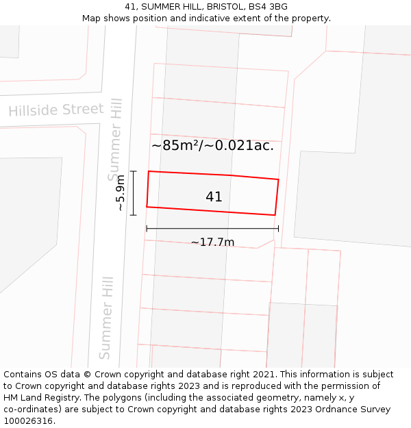 41, SUMMER HILL, BRISTOL, BS4 3BG: Plot and title map