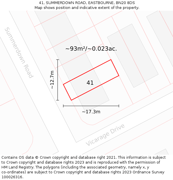 41, SUMMERDOWN ROAD, EASTBOURNE, BN20 8DS: Plot and title map