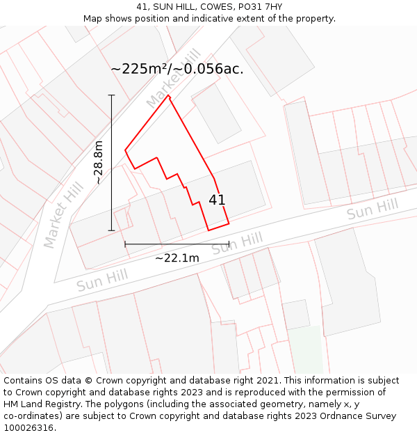 41, SUN HILL, COWES, PO31 7HY: Plot and title map