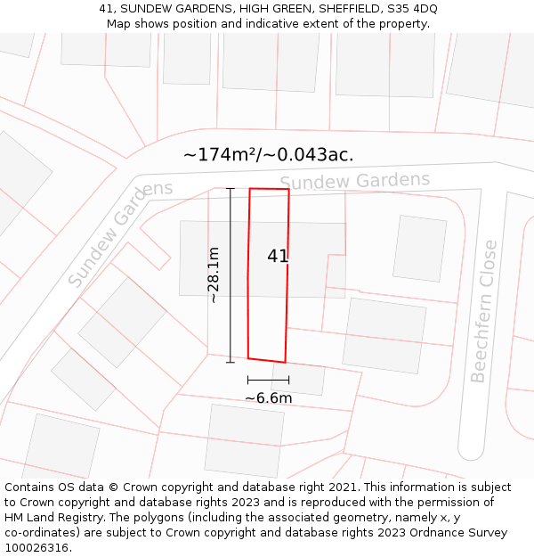 41, SUNDEW GARDENS, HIGH GREEN, SHEFFIELD, S35 4DQ: Plot and title map