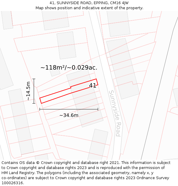 41, SUNNYSIDE ROAD, EPPING, CM16 4JW: Plot and title map