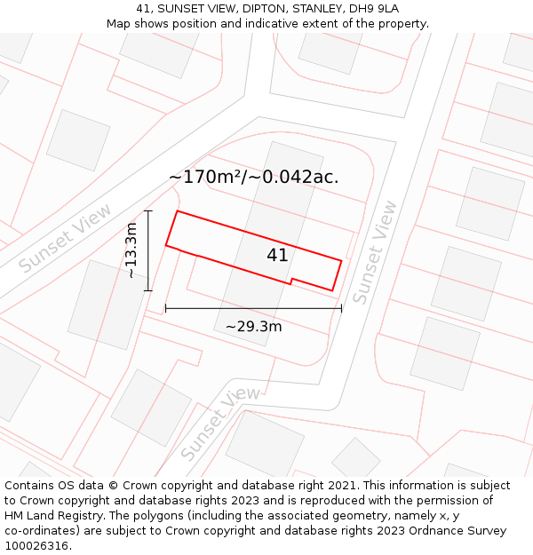 41, SUNSET VIEW, DIPTON, STANLEY, DH9 9LA: Plot and title map