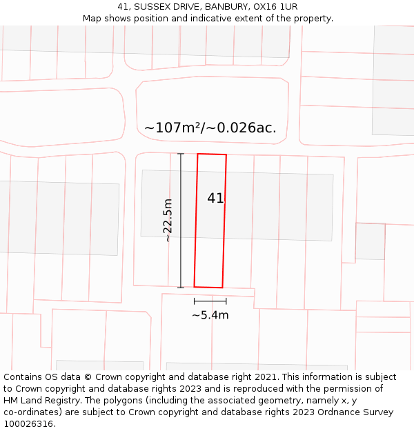 41, SUSSEX DRIVE, BANBURY, OX16 1UR: Plot and title map