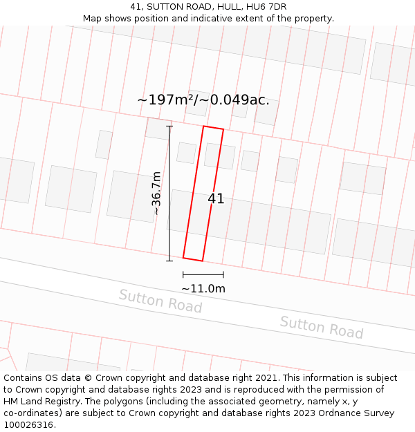 41, SUTTON ROAD, HULL, HU6 7DR: Plot and title map