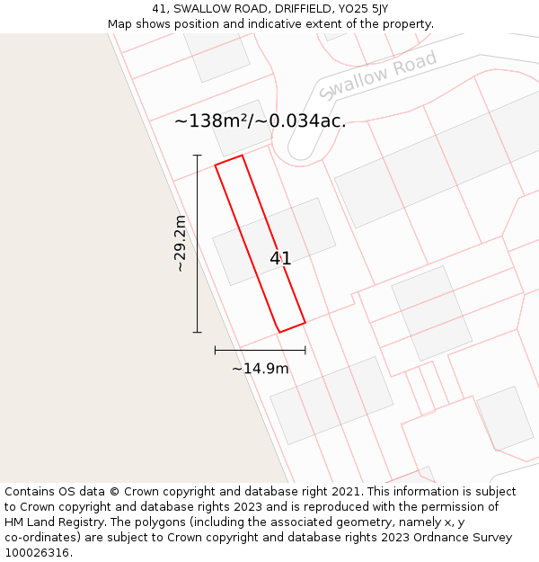 41, SWALLOW ROAD, DRIFFIELD, YO25 5JY: Plot and title map