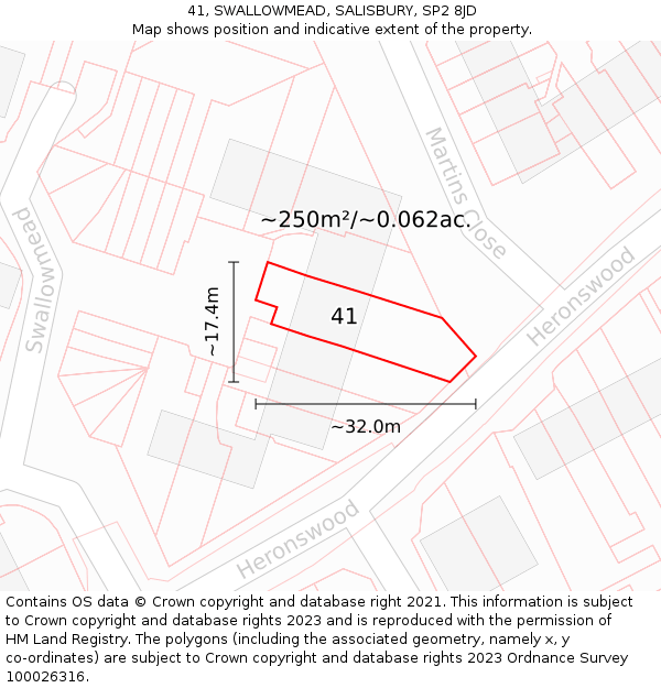 41, SWALLOWMEAD, SALISBURY, SP2 8JD: Plot and title map