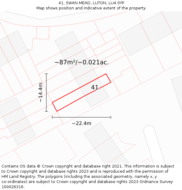 41, SWAN MEAD, LUTON, LU4 0YP: Plot and title map