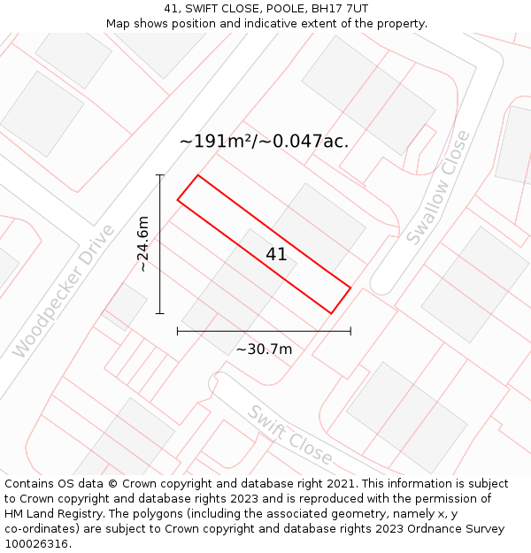 41, SWIFT CLOSE, POOLE, BH17 7UT: Plot and title map