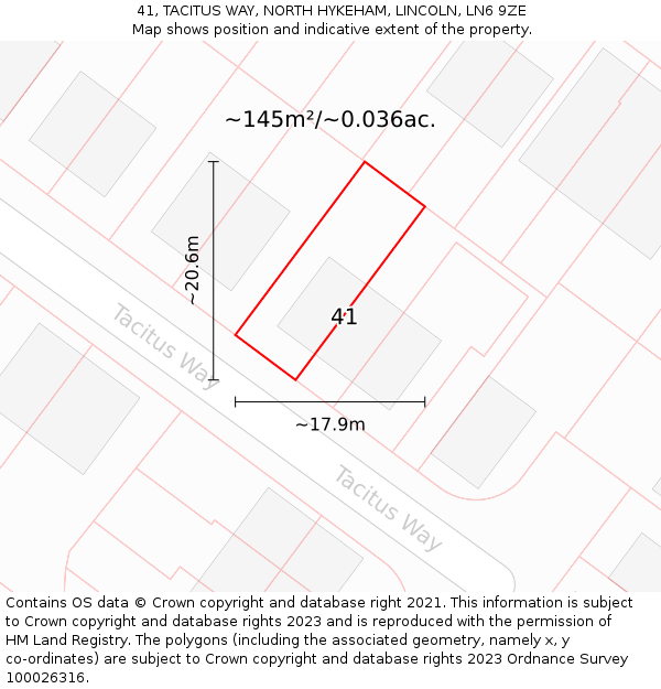 41, TACITUS WAY, NORTH HYKEHAM, LINCOLN, LN6 9ZE: Plot and title map